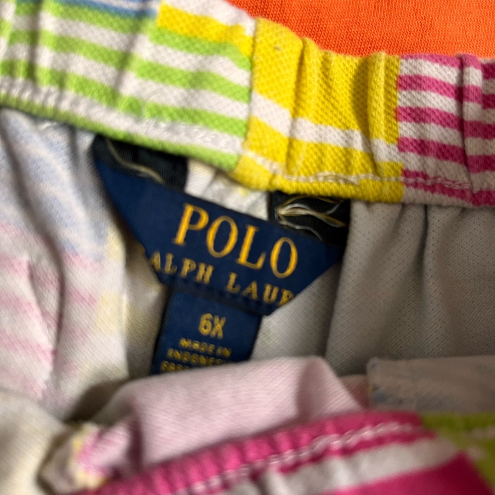 Polo Ralph Lauren Girls Patchwork stripe shorts & 2x tshirts - Picture 4 of 4